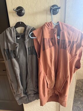 Gymshark Sleeveless Zip Hoodie Bundle - Gray and Dusty Rose